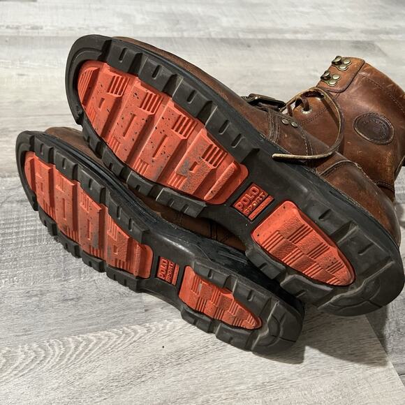 VTG Polo Sport Ralph Lauren Brown Leather Ranger Cookie Boots Strap/Buckle Tall main image 5